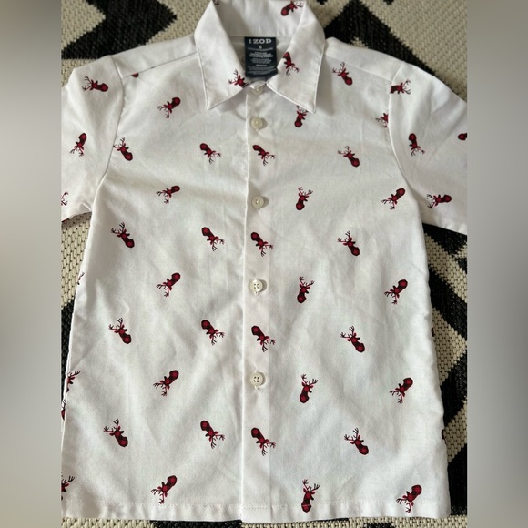 IZOD kids button down Christmas shirt with buffalo plaid reindeer accents - Picture 2 of 4